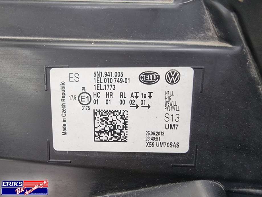 Frontlykt venstre halogen til VW Tiguan 2011-2016 (Type I, Fase 2) (5N1 941 005 C|)