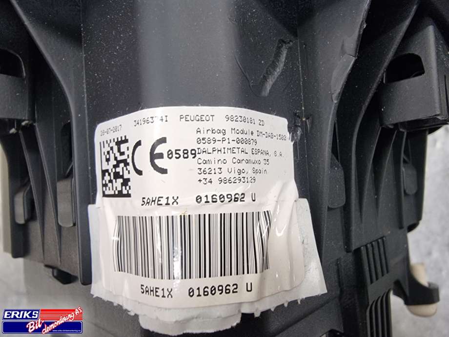 Airbag rattpute til Peugeot 3008 2016-->> (Type II) (98 105 497 ZD|)