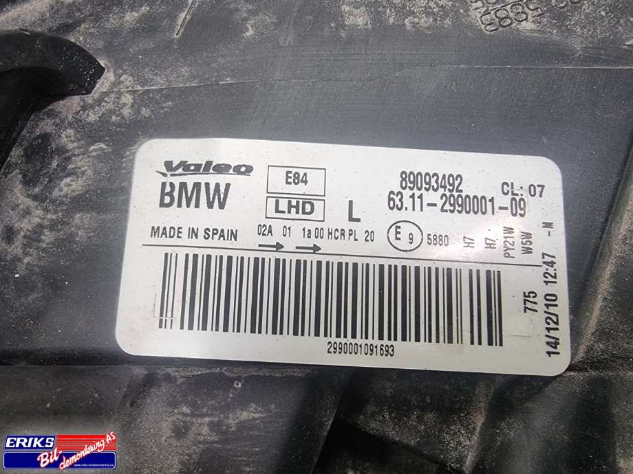 Frontlykt venstre halogen til BMW X1 2009-2015 (E84) (E84) (63 11 2 990 001|89093492|)