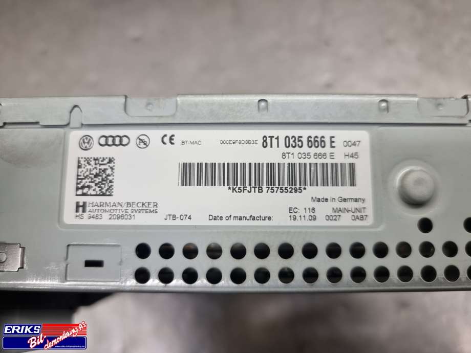 Bilstereo navigasjon spiller til Audi Q5 2008-2012 (Type I, Fase 1)  (8T1035666E|)