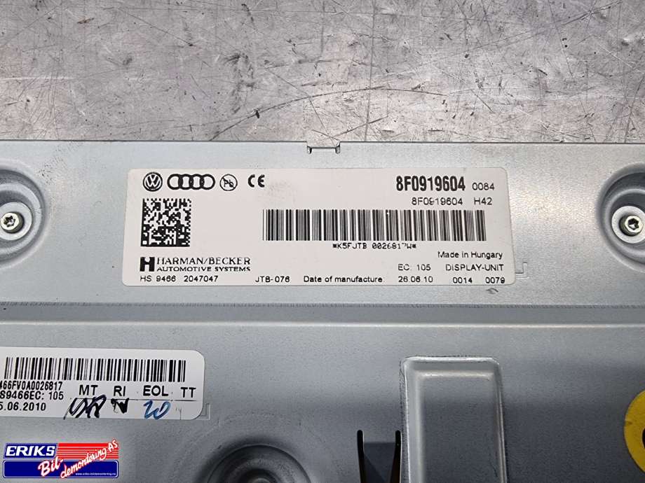 Bilstereo navigasjon skjerm til Audi Q7 2010-2015 (Type I, Fase 2)  (8F0919604|)