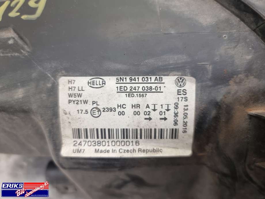 Frontlykt venstre halogen til VW Tiguan 2007-2011 (Type I, Fase 1)  (5N1 941 031 AB|)