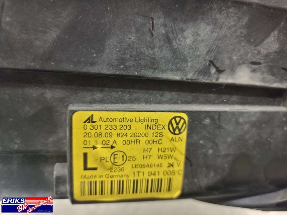 Frontlykt venstre halogen til VW Touran 2007-2010 (Type I, Fase 2) (1T1941005C|)