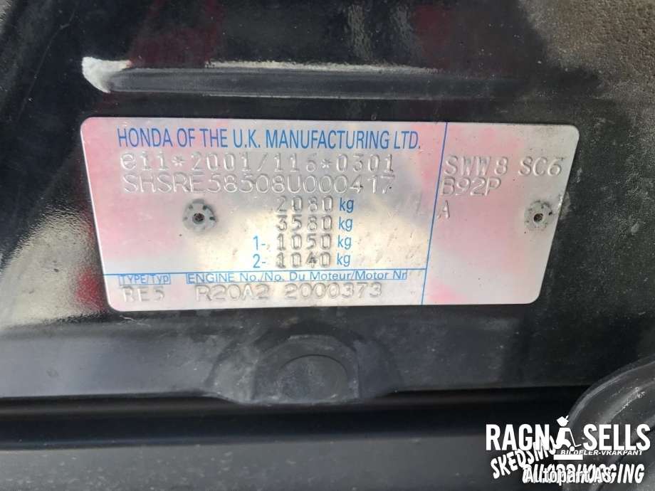 Honda CR-V 2007-2012 (Type III) , Motorkode: R20A2, Girkassekode: 5AT ( 20021R00E00 )