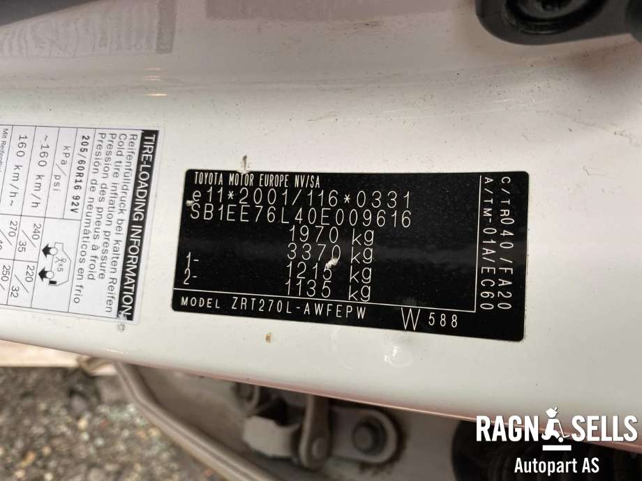 Toyota Avensis 2009-2015 (Type III, Fase 1) , Motorkode: 1ZR-FAE, Girkassekode: 3030005060