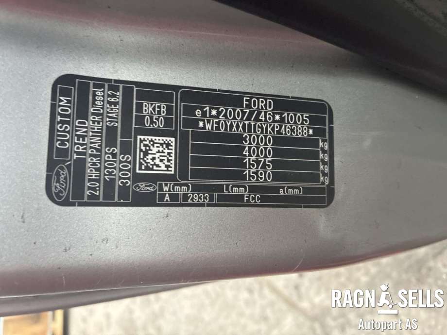 Ford Transit Custom 2013-2023 (Type I) , Motorkode: BKFB, Girkassekode: 