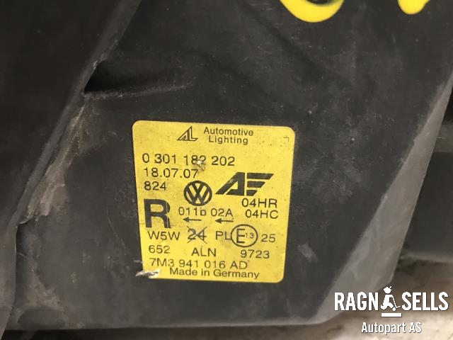Frontlykt høyre halogen til VW Sharan 2000-2010 (Type I, Fase 2)  (7M3941016AD|0301182202|)