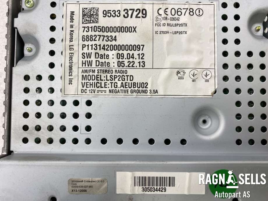 Bilstereo til Chevrolet Trax 2013-2014  (95333729|LSP2GTD|)