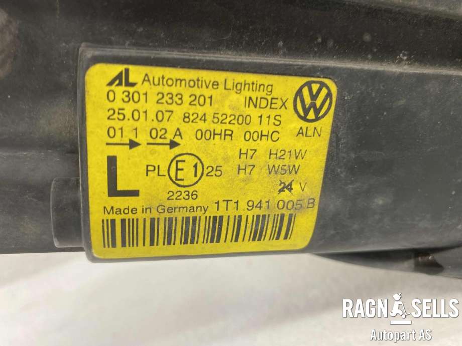 Frontlykt venstre halogen til VW Touran 2007-2010 (Type I, Fase 2) (1T1941005B|)
