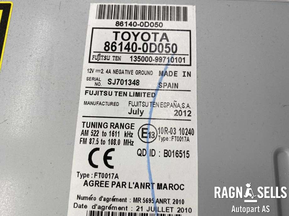 Bilstereo navigasjon til Toyota Yaris 2012-2014 (Type III, Fase 1) (86140 0D050|)