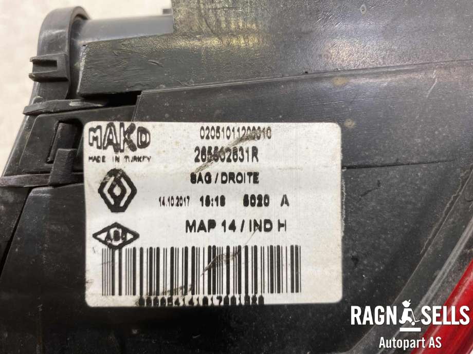 Baklykt høyre ytre til Renault Clio 2012-2016 (Type IV, Fase 1)  (265502631R|)