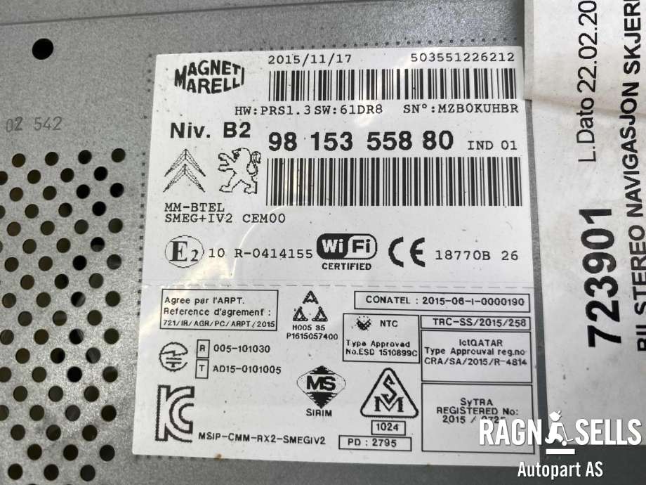Bilstereo navigasjon skjerm til Peugeot Partner 2015-2019 (Type II, Fase 2)  (9815355880|)