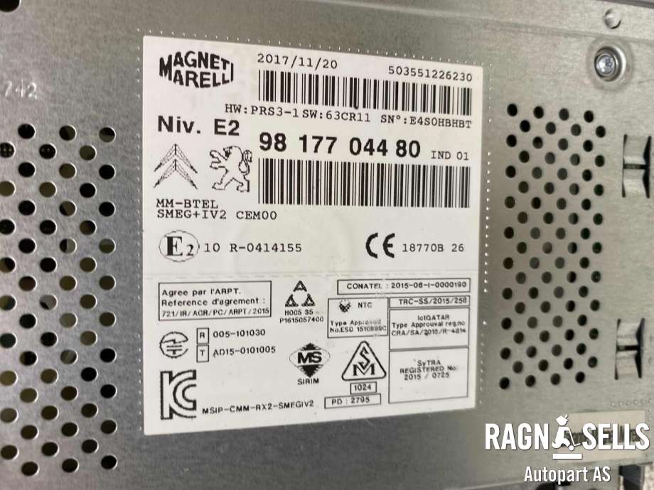 Bilstereo navigasjon skjerm til Peugeot Partner 2015-2019 (Type II, Fase 2)  (9817704480|)
