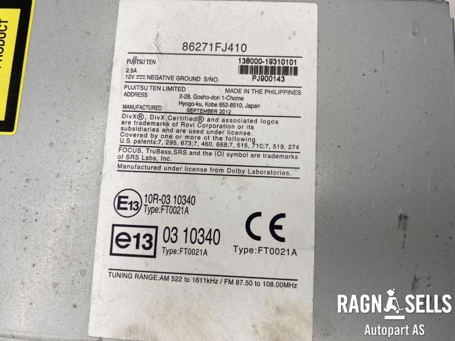 Bilstereo navigasjon til Subaru XV 2012-2017 (Type I) (86271FJ401|)