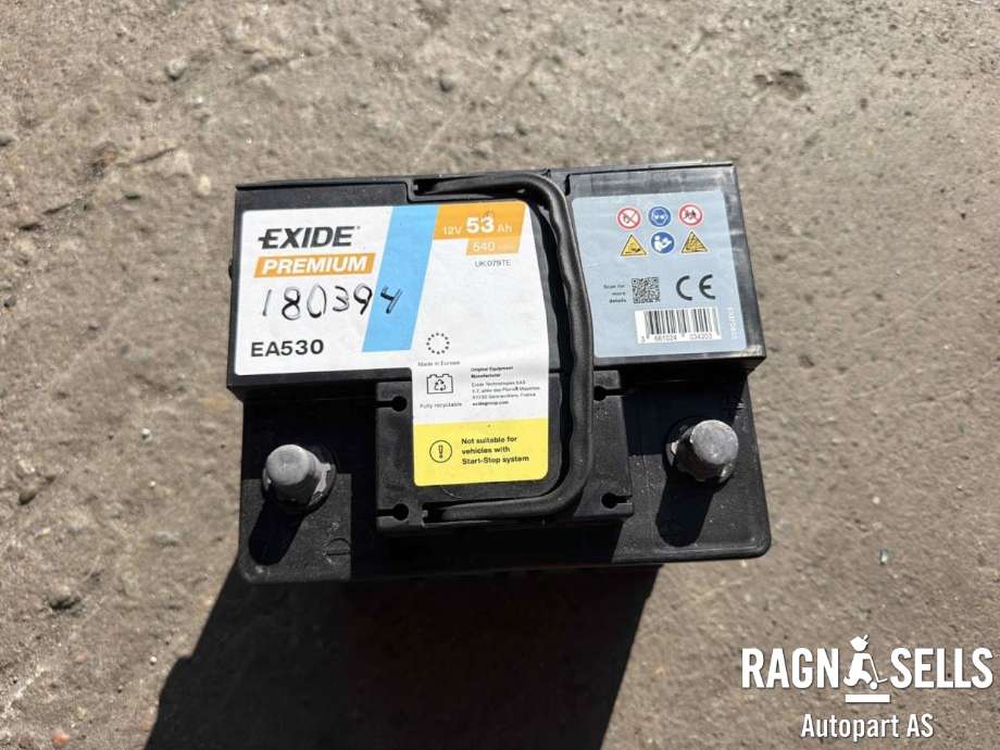 Batteri 12V til Peugeot 107 2006-2014  (EXIDE|L:20|7CM B:17|5CM H:19CM|53AH 540A|HEALTH 100% CHARGE 100%)
