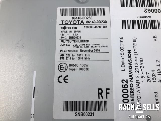 Bilstereo navigasjon til Toyota Yaris 2014-2020 (Type III, Fase 2)  (861400D230|1380004850F101)