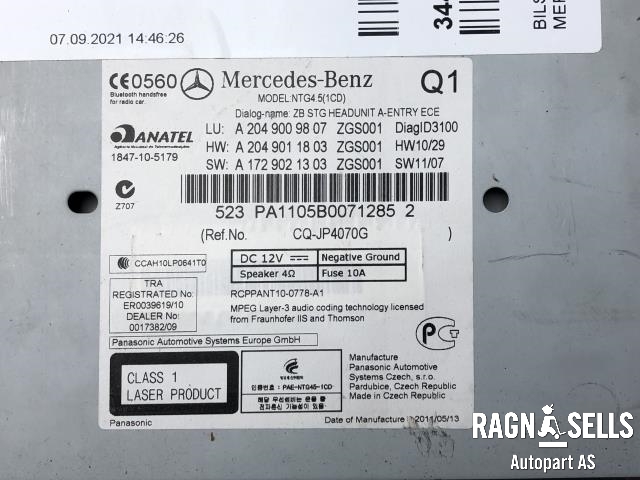 Bilstereo til Mercedes C-Klasse 2011-2014 (Fase 2) (W204) (W204) (A 204 900 35 09|)