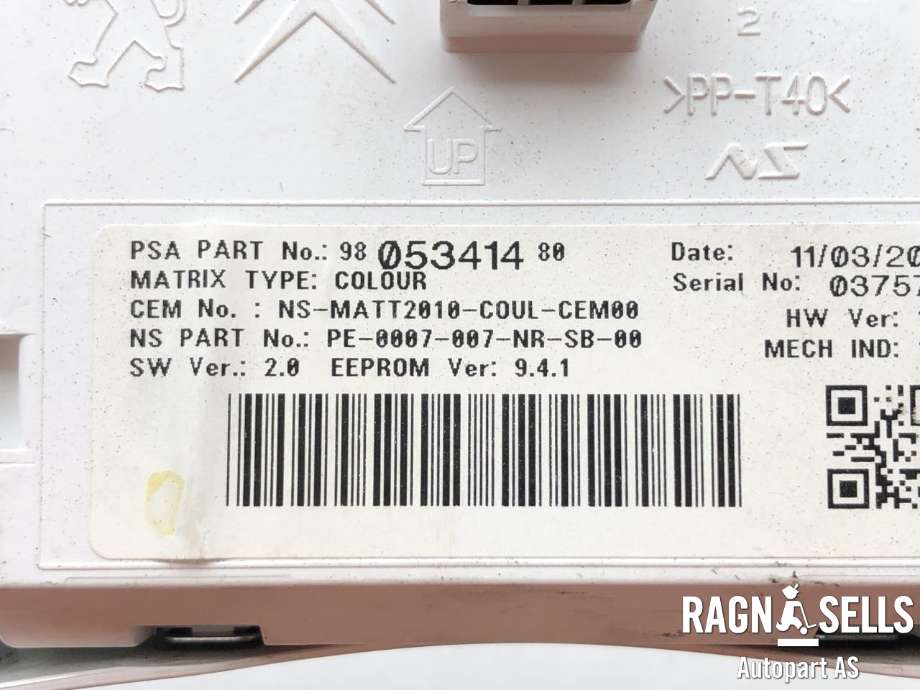 Instrumentpanel til Peugeot 508 2011-2014 (Type I, Fase 1)  (98 227 254 80|98 030 697 80|)