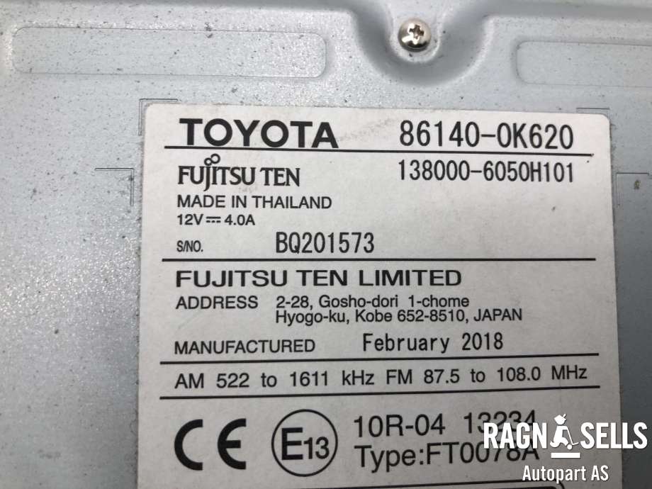 Bilstereo navigasjon skjerm til Toyota Hilux 2016-2020 (861400K620|)