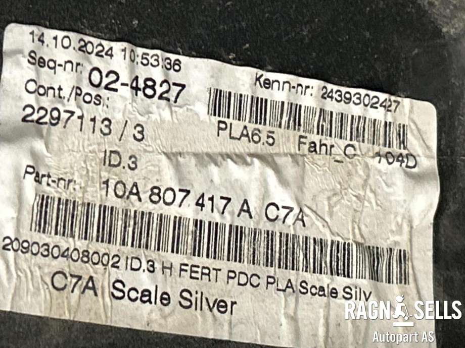 Støtfanger bak til VW ID.3 2020-->>  (10A 807 417 B|10A 807 417 B GRU|)