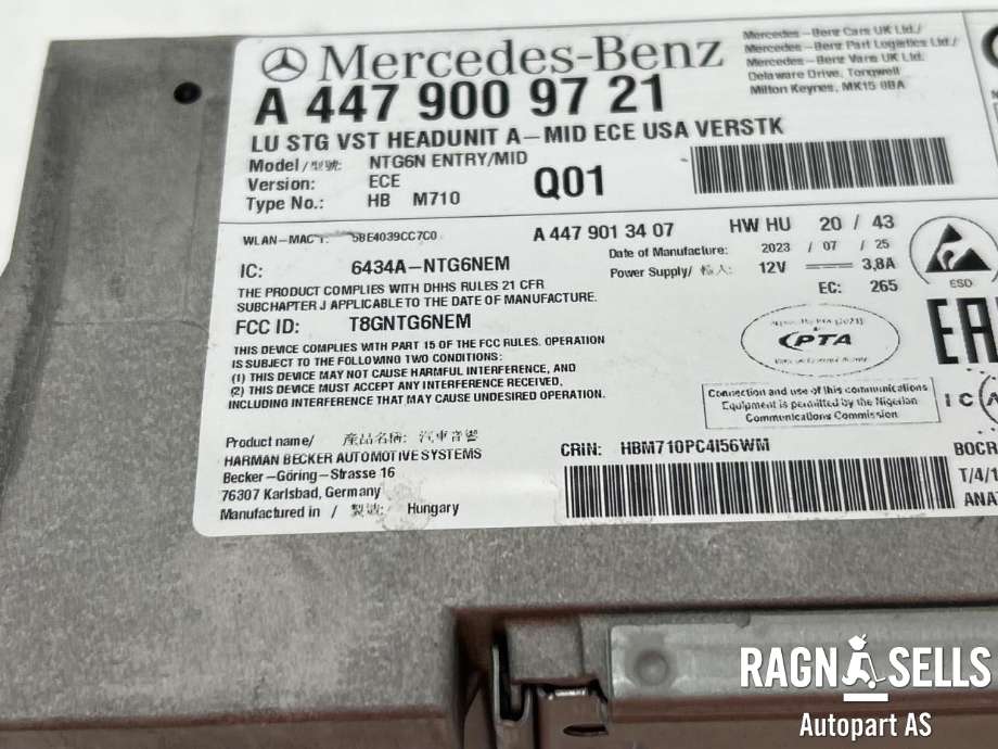 Bilstereo navigasjon til Mercedes EQV 2020-->> (W447) (W447) (A 447 900 98 21|)