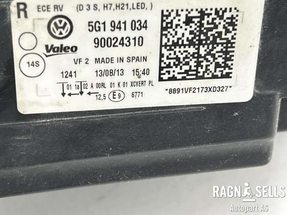 Frontlykt høyre xenon til VW Golf VII 2012-2017 (Fase 1)  (5G1 941 044|)