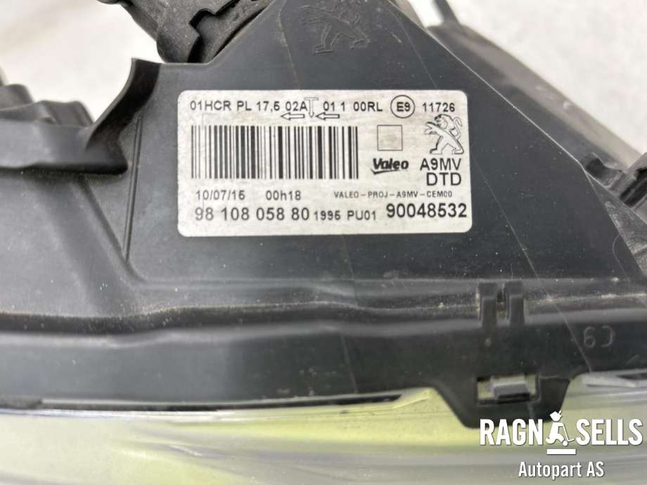 Frontlykt høyre halogen til Peugeot 208 2012-2019 (Type I)  (98 108 058 80|16 853 527 80|)