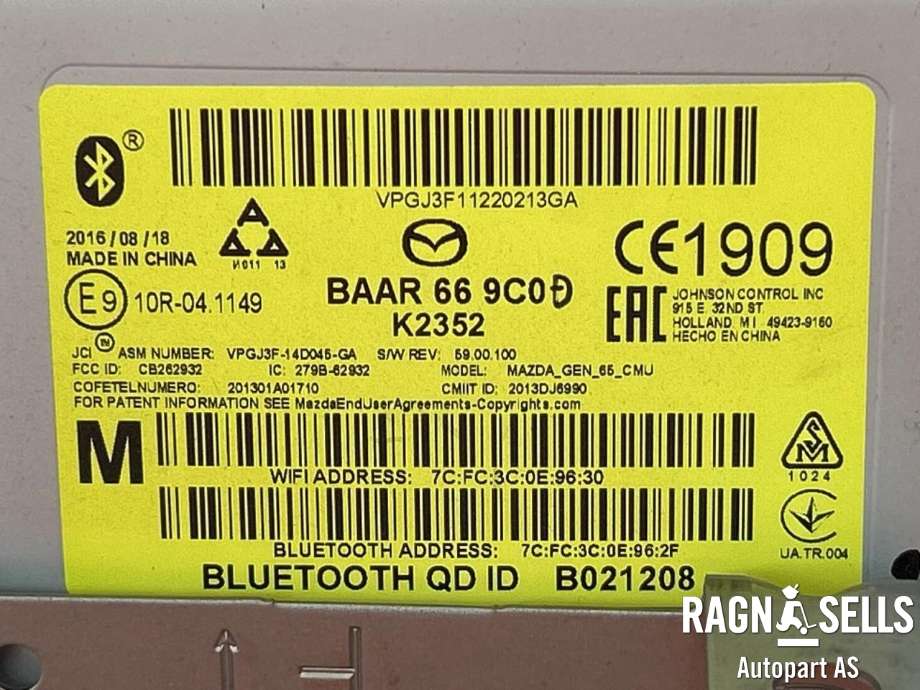 Bilstereo navigasjon til Mazda 6 2015-2018 (Type III, Fase 2)