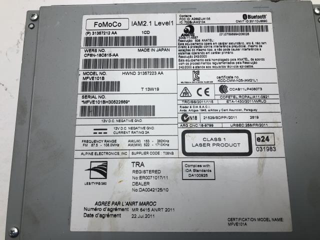 Bilstereo til Volvo V70 2014-2016 (Type III, Fase 2)  (CF6N-18C815-AA|)