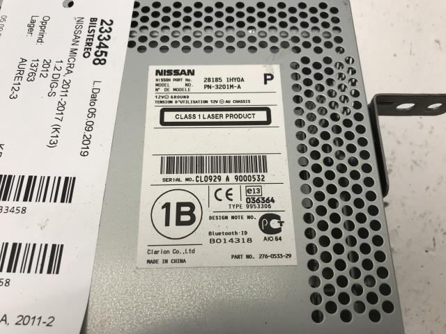 Bilstereo til Nissan Micra 2011-2017 (K13) (K13) (NISSAN|281851HY0B|)