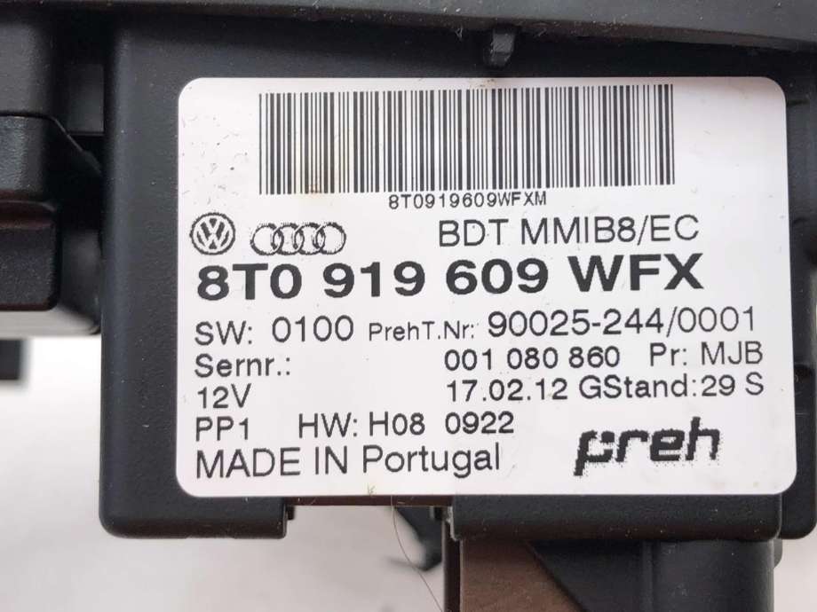 Bilstereo betjeningspanel til Audi Q5 2008-2012 (Type I, Fase 1)  (8T0 919 609|8T0 919 611    WFX|)