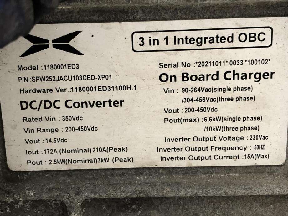 Batterilader (OBC - On Board Charger) til XPeng P7 2021-->> (1180001ED3|)