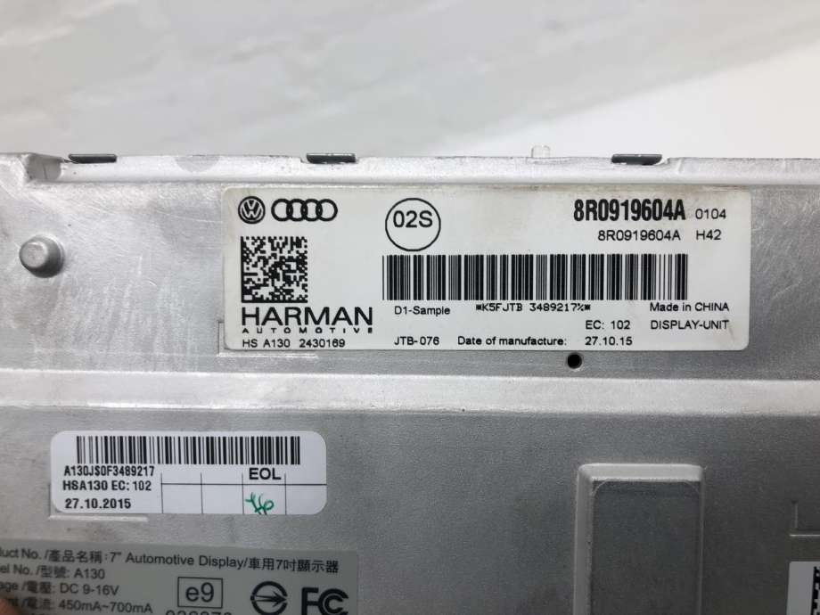 Bilstereo navigasjon skjerm til Audi Q5 2012-2017 (Type I, Fase 2)  (8R0 919 604 A|)