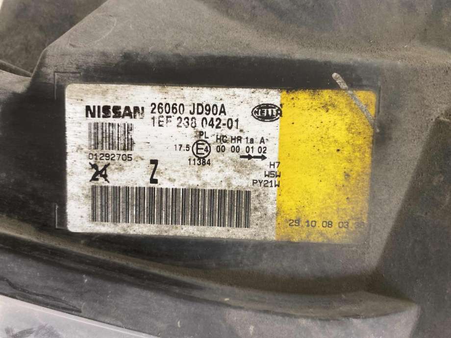 Frontlykt venstre halogen til Nissan Qashqai 2007-2010 (Type I, Fase 1)  (26060 JD90A|)