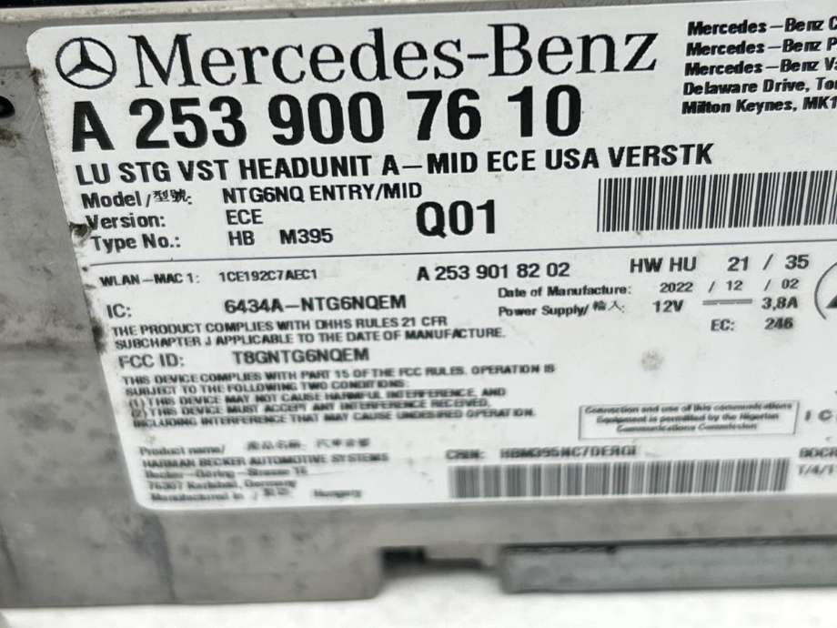 Bilstereo til Mercedes EQC 2019-->>  (A 253 900 76 10|)