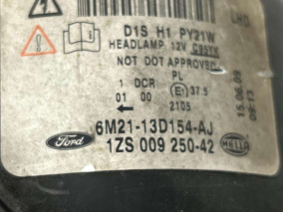 Frontlykt høyre halogen til Ford S-Max 2006-2010 (Type I, Fase 1)  (1791503|6M21 13W029 AL|)