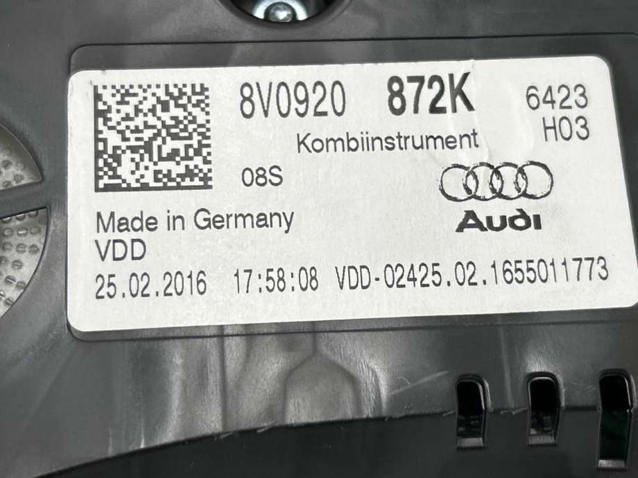 Instrumentpanel til Audi A3 2016-2020 (Type III, Fase 2)  (8V0 920 872 K|)