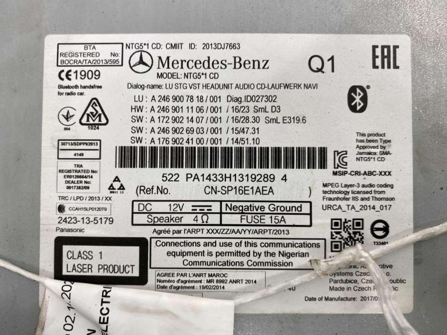 Bilstereo navigasjon til Mercedes B-Klasse, electric drive 2014-2018 (W242) (W242) (A 246 900 78 18|A 246 900 10 21|)