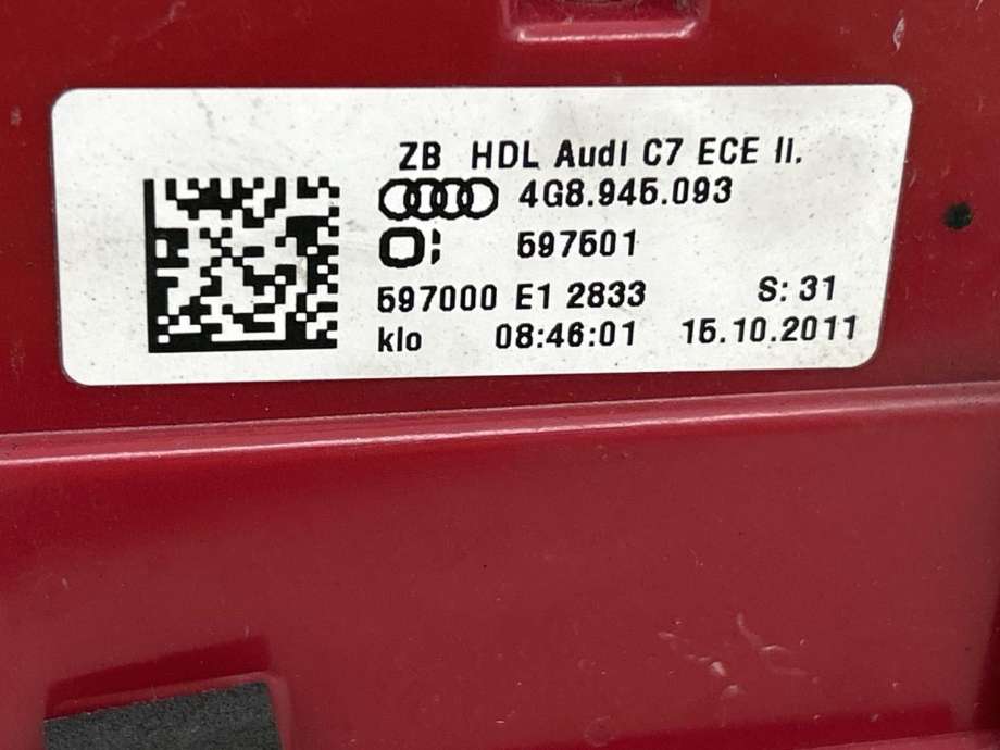 Baklykt venstre indre til Audi A7 2010-2014 (Type I, Fase 1) (4G8 945 093|)