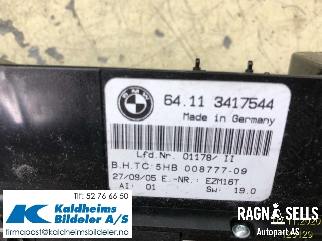 Varmeapparat betjening til BMW X3 2003-2006 (Fase 1) (E83) (E83) (64 11 3 443 981|64 11 3 417 544|5HB00877709)