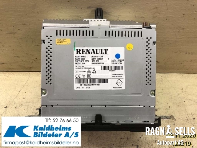 Bilstereo navigasjon til Renault Captur 2013-2020 (Type I)  (281153300R|281151309R)