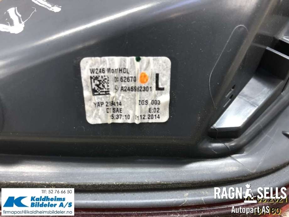 Baklykt venstre indre til Mercedes B-Klasse, electric drive 2014-2018 (W242) (W242) (A2469062301|A 246 906 91 00)