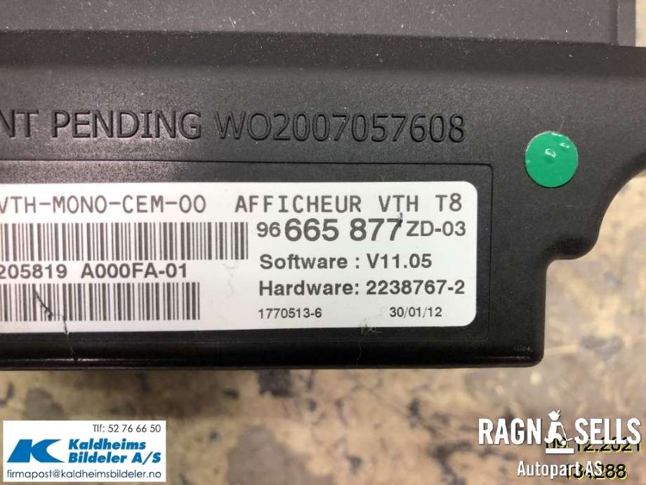 Multimedia display (MCU - Media Controller Unit) til Peugeot 5008 2010-2017 (Type I)  (96665877ZD|6593 K2|)