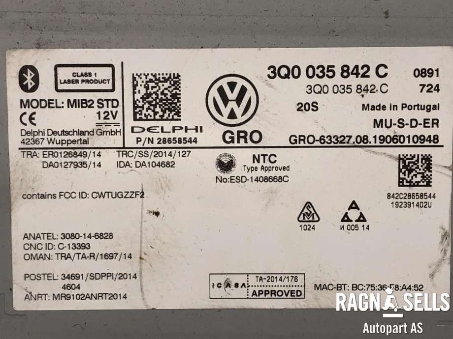 Bilstereo navigasjon spiller til VW Polo 2017-2021 (Type VI, Fase 1)  (DELPHI|3Q0 035 842 C|28658544|)