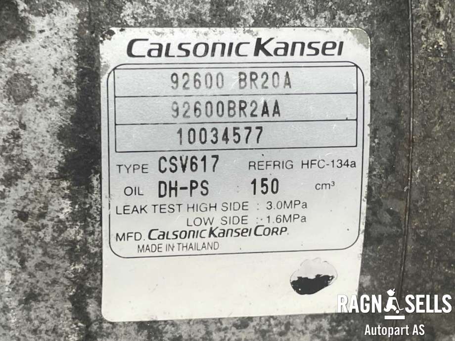 Aircondition kompressor til Nissan Qashqai 2010-2014 (Type I, Fase 2) (CALSONICKANSEI|92600BR20A|92600BR2AA|10034577|92600-BR21A|92600-1DB0A|92600-1DB3A)
