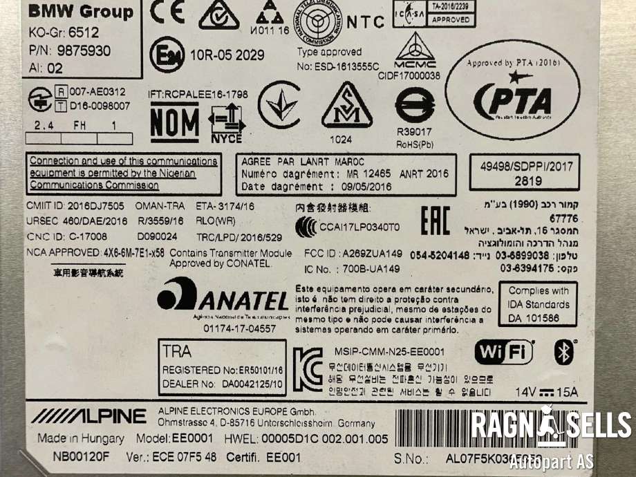 Bilstereo navigasjon til BMW 3-Serie 2018-->> (G20) (G20) (65 12 5 A0E DF6|9 875 930|65 12 5 B36 359|65 12 8 733 468)