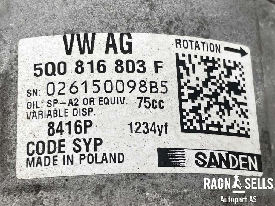 Aircondition kompressor til VW Tiguan 2016-2020 (Type II, Fase 1) (SANDEN|5Q0 816 803 D|5Q0 816 803 F|5Q0816803|5Q0816803B|5Q0816803C|5Q0816803D|5Q0816803E|5Q0816803F|5Q0816803H|5Q0816803J|5Q0816803K|)