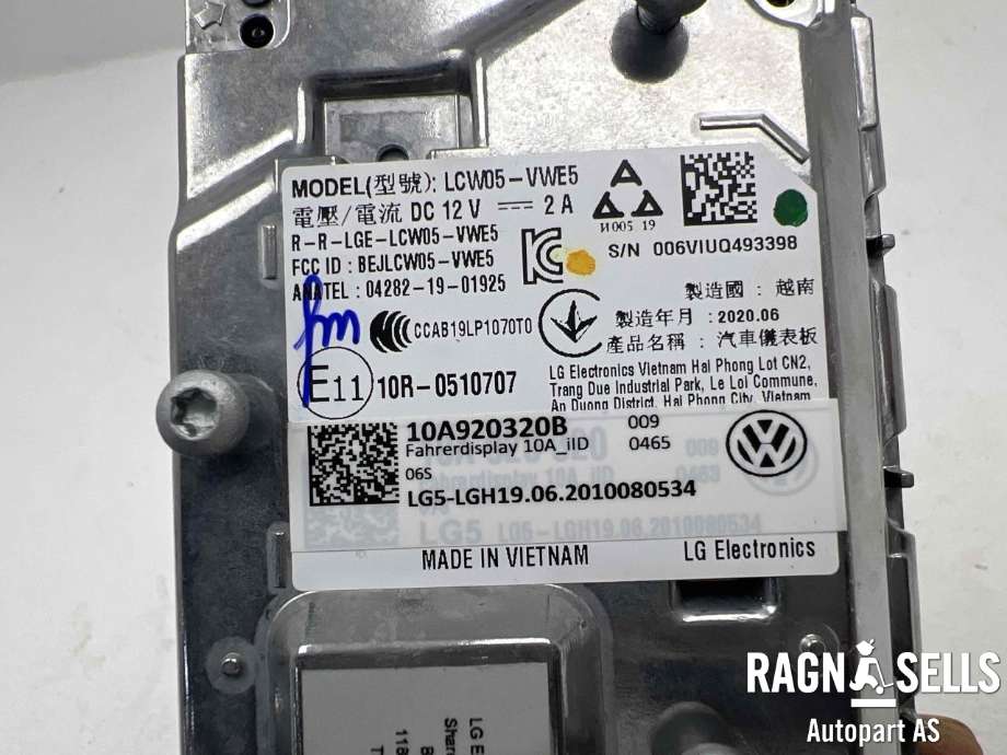 Speedometer til VW ID.3 2020-->> (10A 920 320 C|10A 920 320 B|)