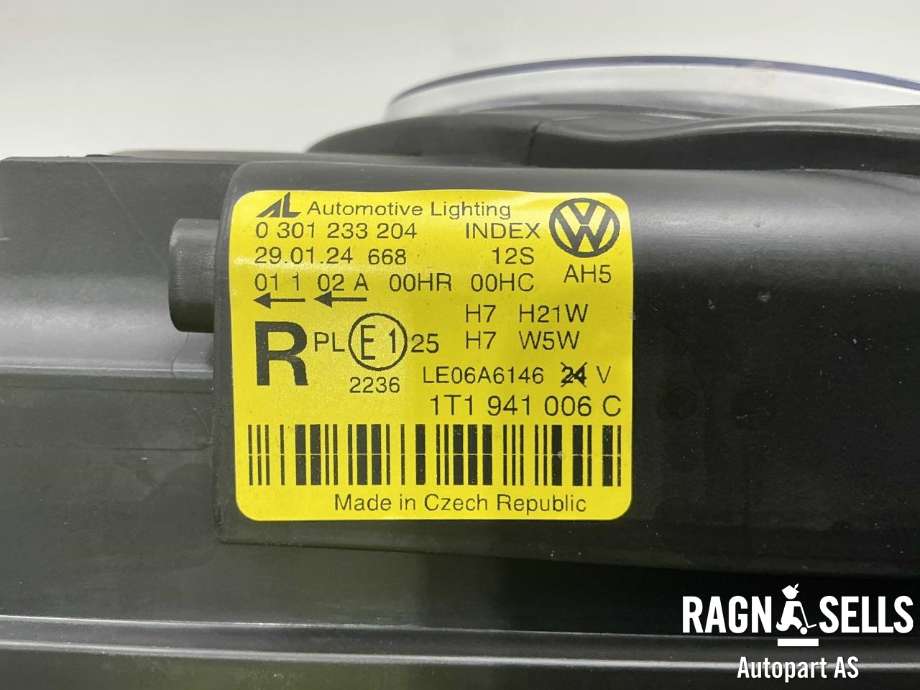 Frontlykt høyre halogen til VW Touran 2007-2010 (Type I, Fase 2) (1T1 941 006 C|)