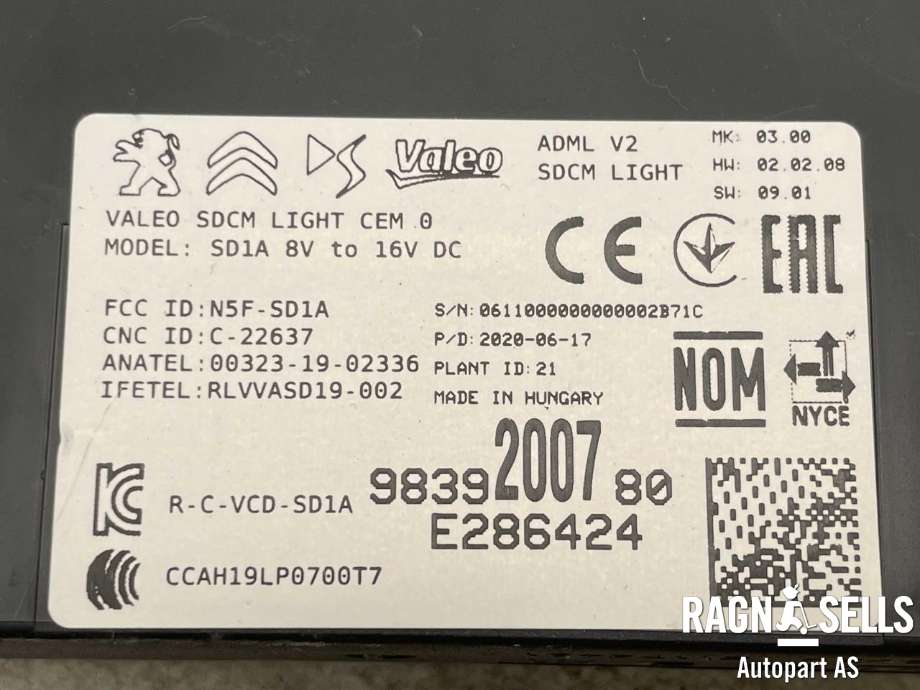 Styreenhet diverse til Peugeot 208 2019-->> (Type II)  (VALEO|9839200780|E286424|1681358780)